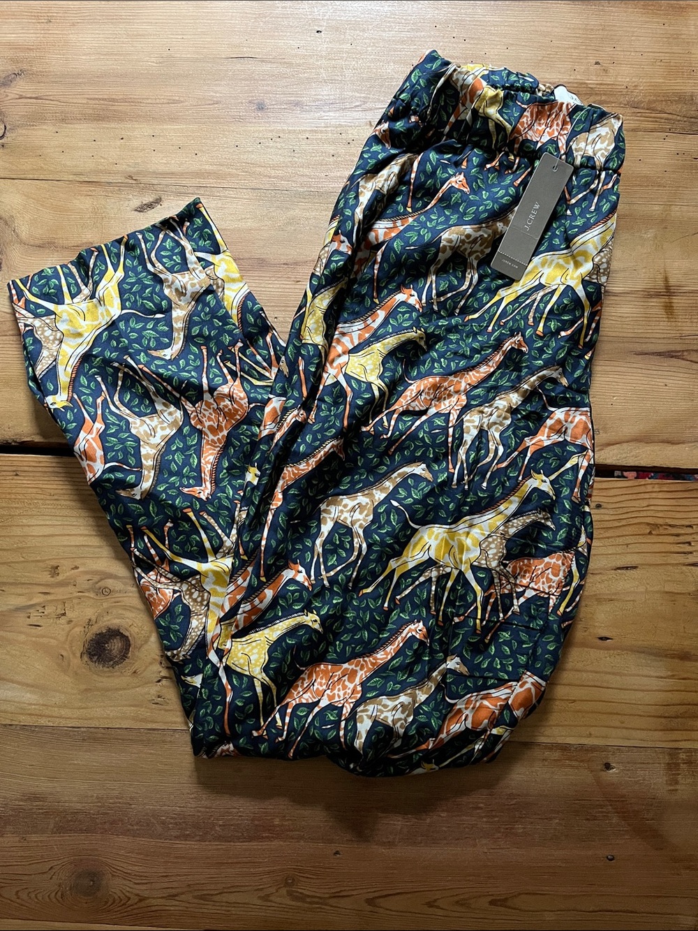 New! J CREW Collection 00 Giraffe Pattern 100% Silk Twill Pants